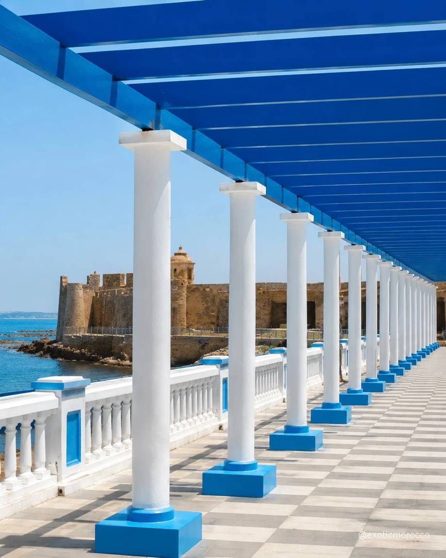 Atlantic Morocco blue and white coastal arcade