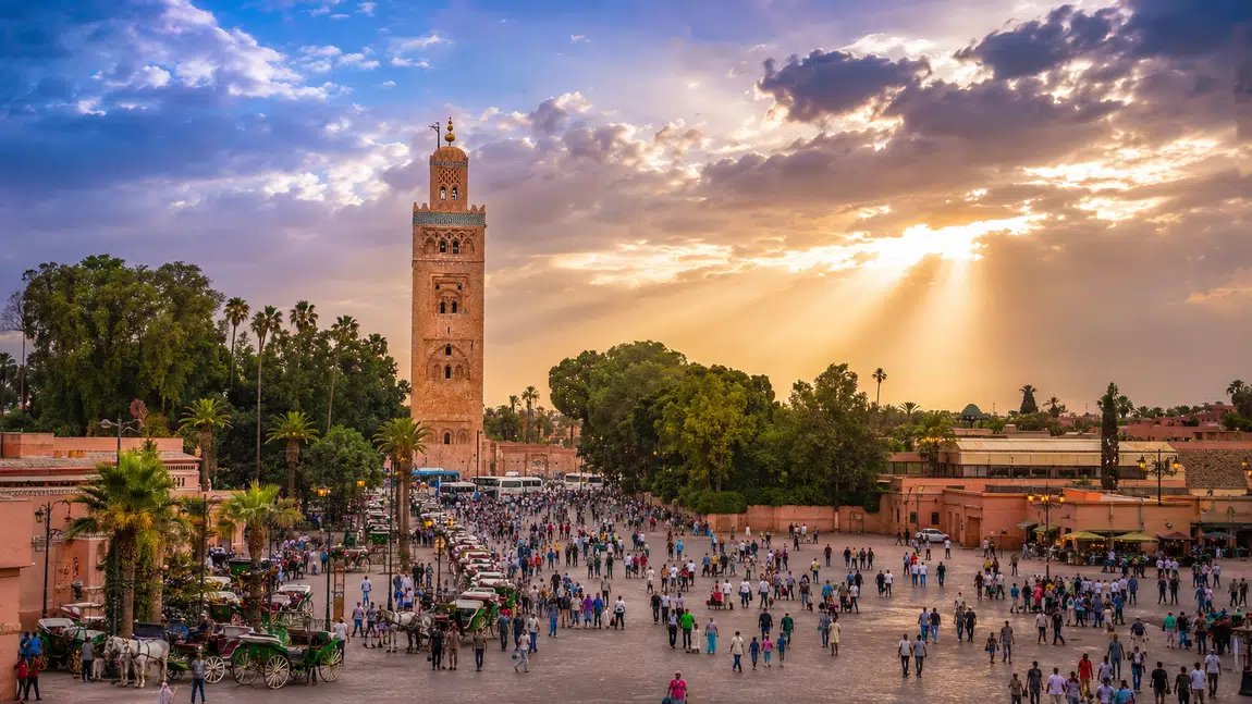 Koutoubia Mosque in Marrakech with dramatic evening sky