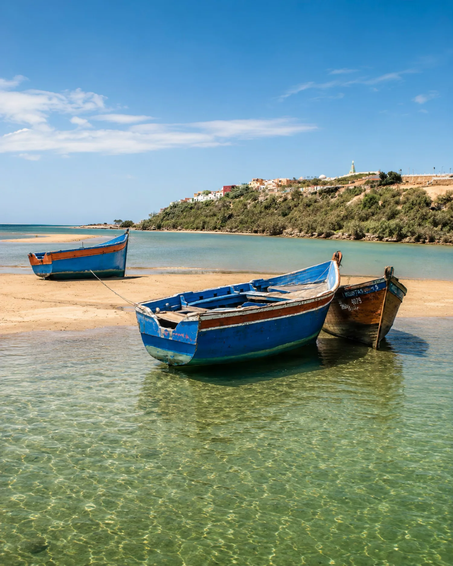 Moulay Bousselham and lagoon boats near Merja Zerga