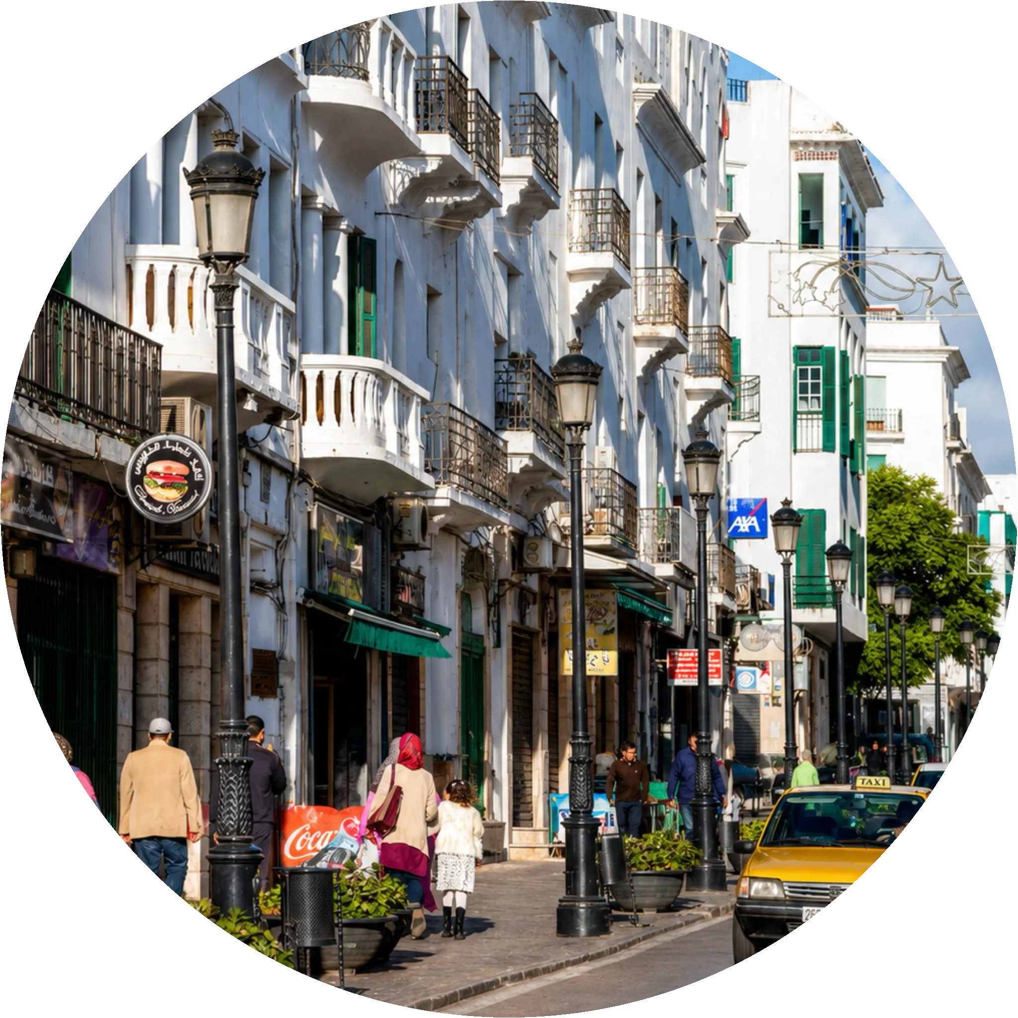 Street life and balconies in the Ensanche of Tétouan