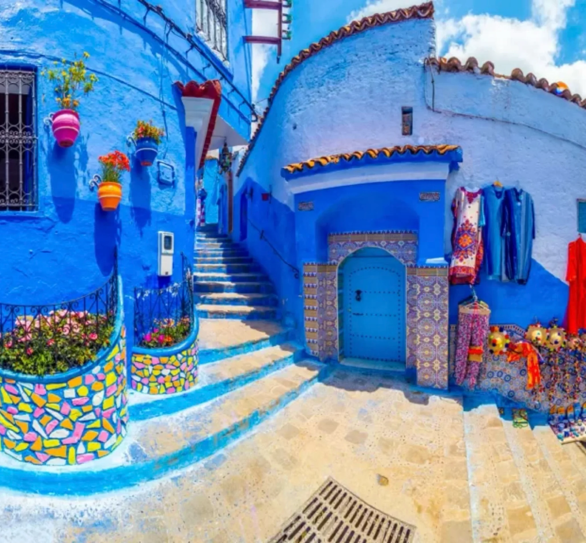 Blue street and doorway in Chefchaouen in the western Rif
