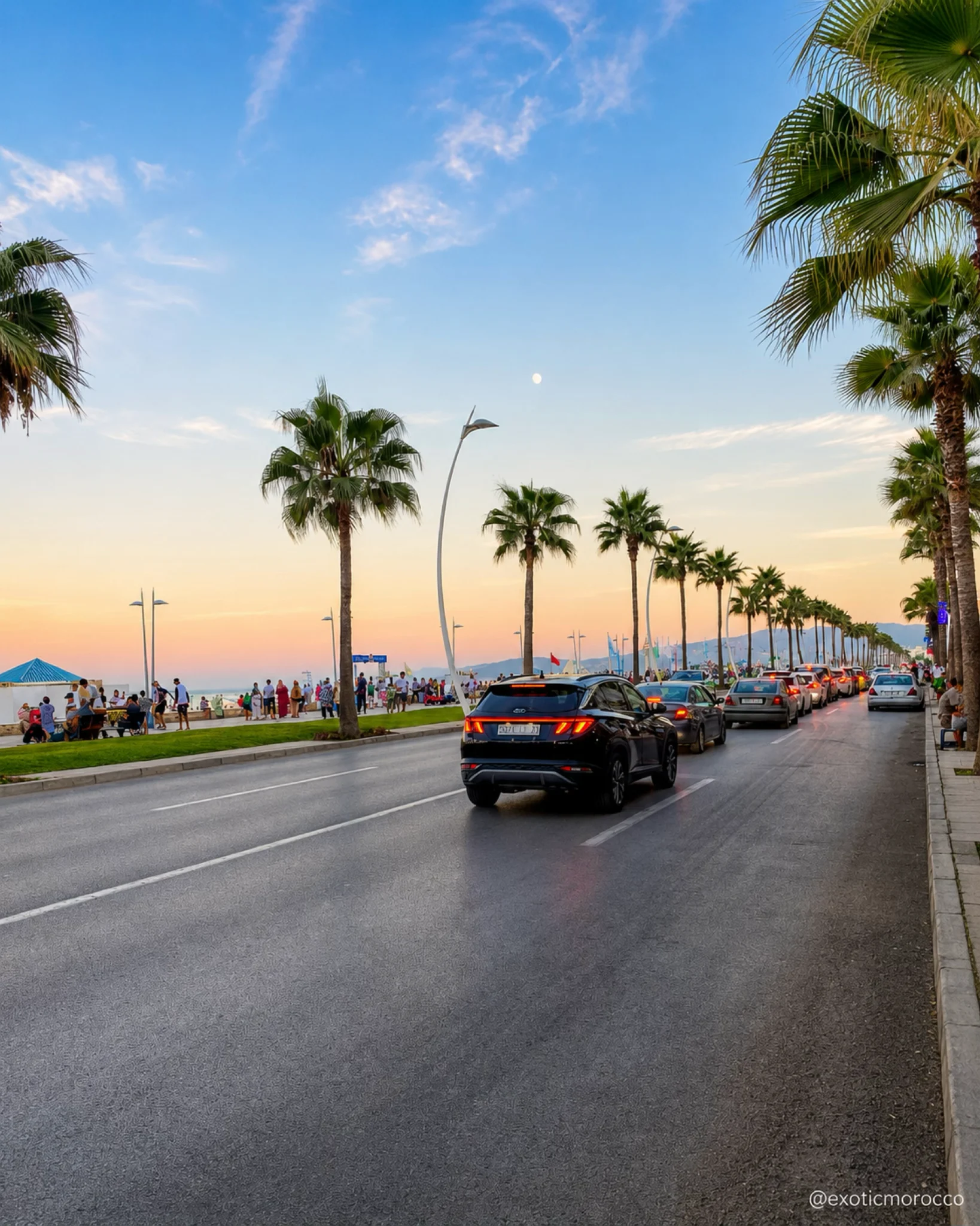 Palm-lined seafront promenade in Martil near Tétouan